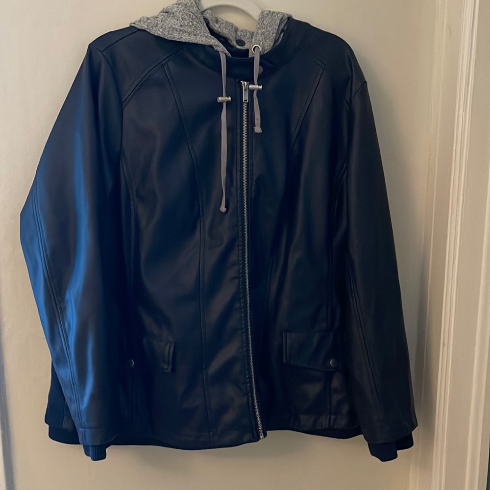 NWOT Mo-Ka faux leather jacket with removable hood